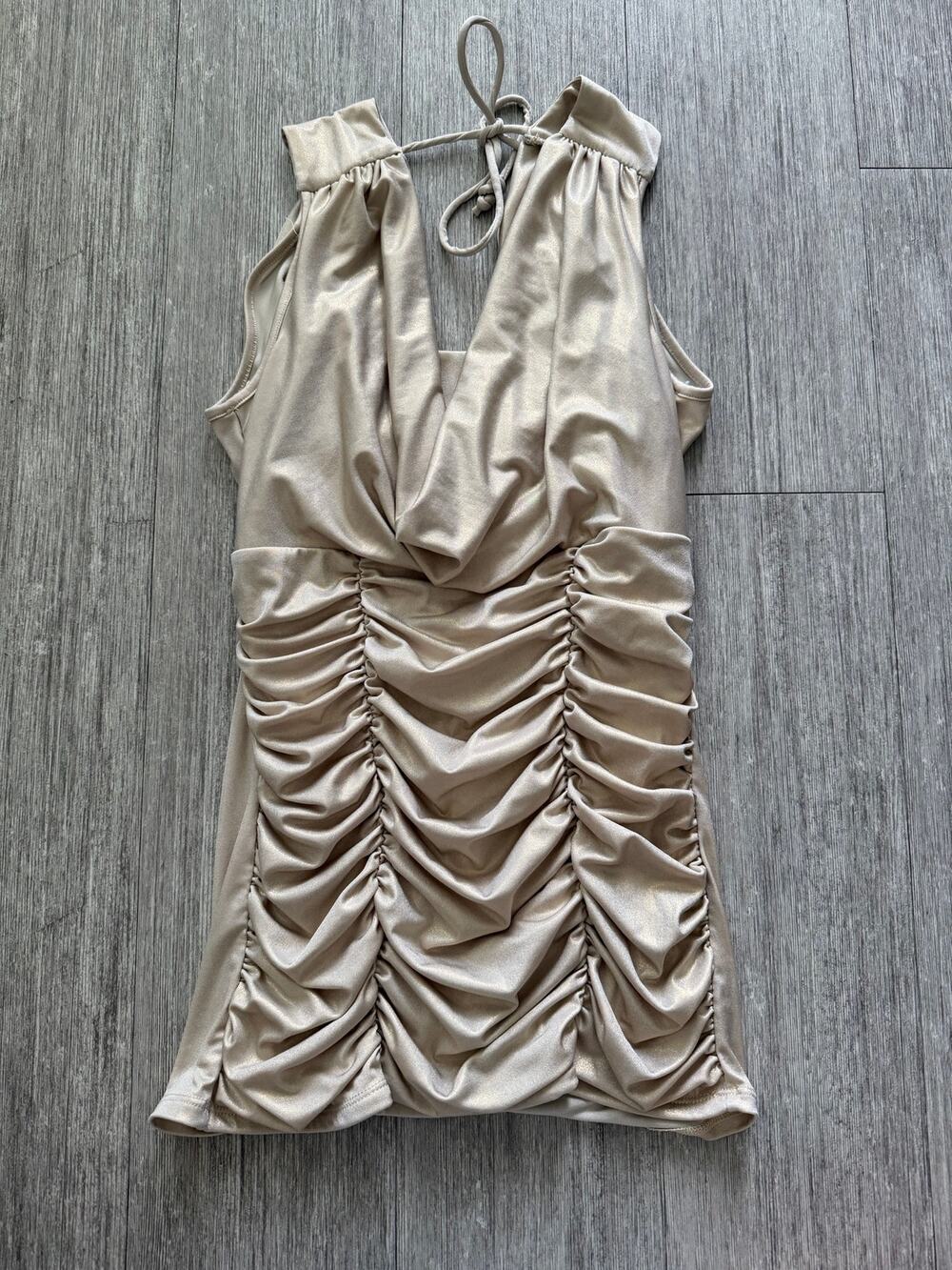 Vintage Y2k XOXO Gold Halter Top Draped Cowl Neckline